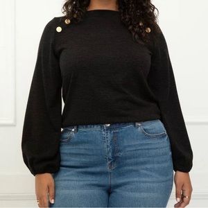 ELOQUII Elements Women's Plus Size Balloon Sleeve Tee With Buttons size 18 / 20